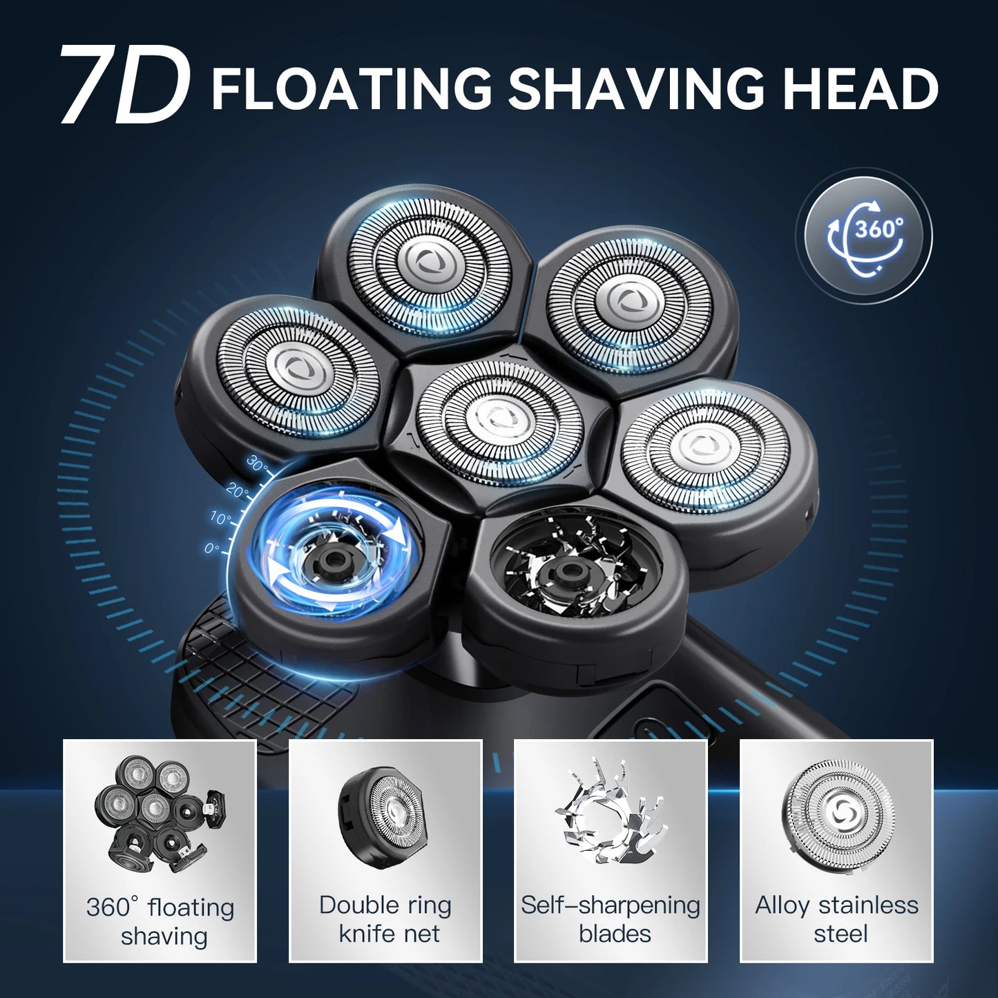 S8 Electric Head Shavers for Men 7D Floating Cutter Rechargeable IPX6 Waterproof Beard Trimmer Bald Head Shaving Machine