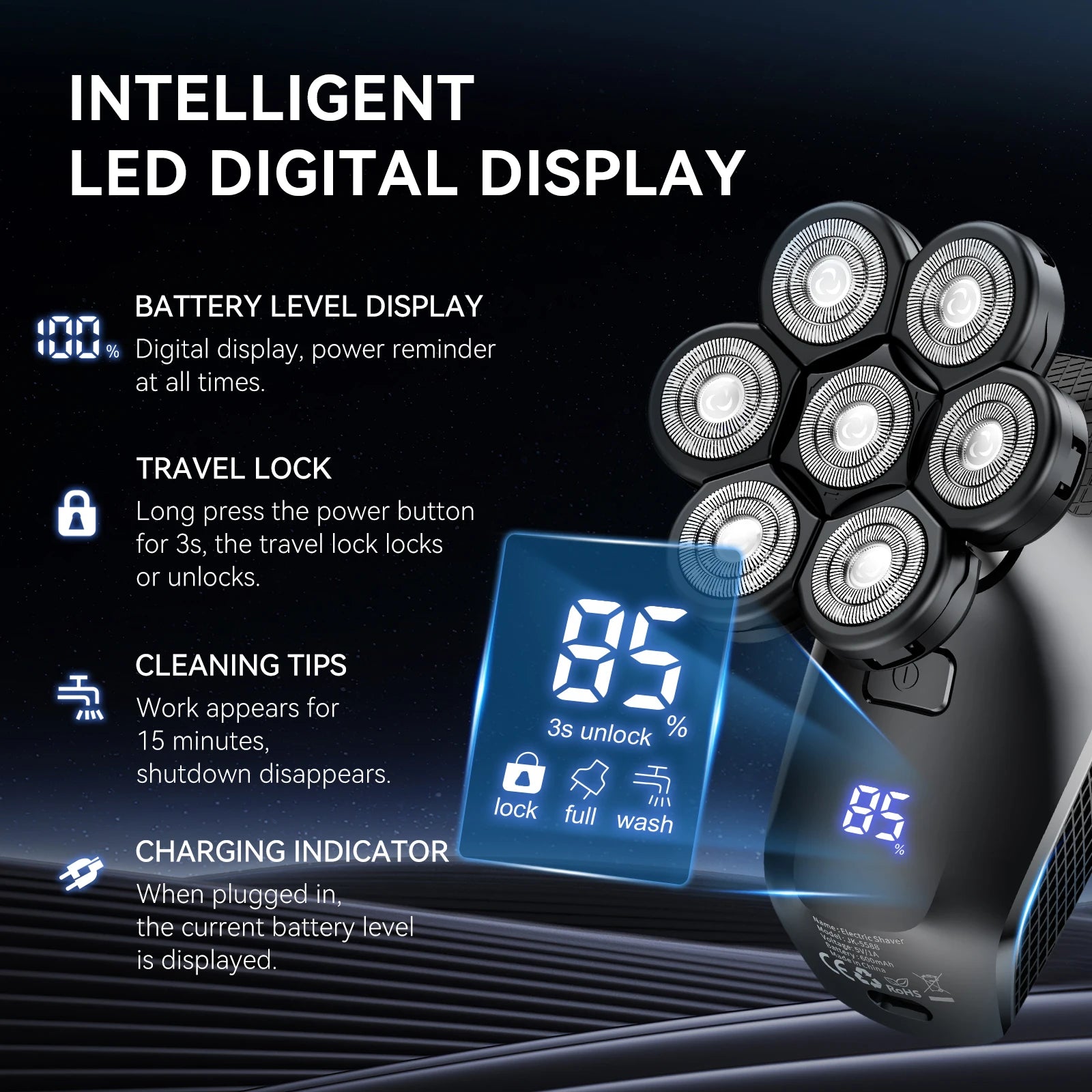 S8 Electric Head Shavers for Men 7D Floating Cutter Rechargeable IPX6 Waterproof Beard Trimmer Bald Head Shaving Machine